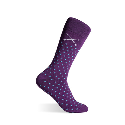 The Taylors - A Purple Sock with Pastel Blue Polka Dots