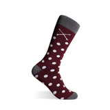 The Lazares - A Burgundy Sock with White Polka Dots