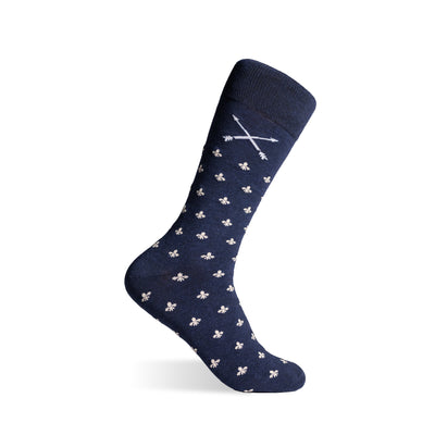 The Bracales - A Navy Sock with Cream French Motifs