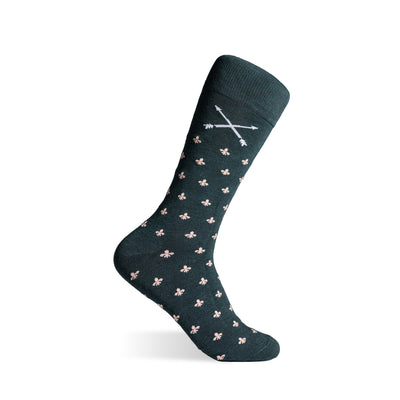 The Fleur Royales - A Deep Green Sock with Peach French Motifs