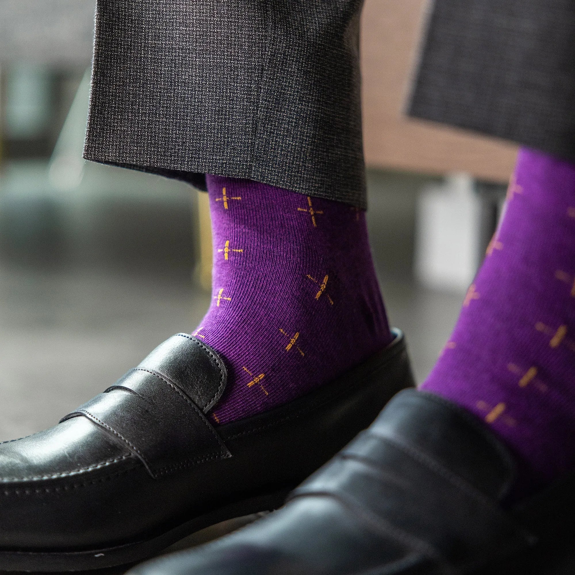Purple & Gold T-Suns - A Purple Sock with Gold T-Suns Mid-Calf Purple & Gold T-Suns - A Purple Sock with Gold T-Suns Mid-Calf