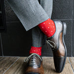 Red men's dress sock with peach micro-squares