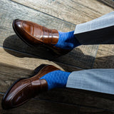 Royal Blue men's dress sock with a contrasting diamond pattern