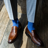 Royal Blue men's dress sock with a contrasting diamond pattern