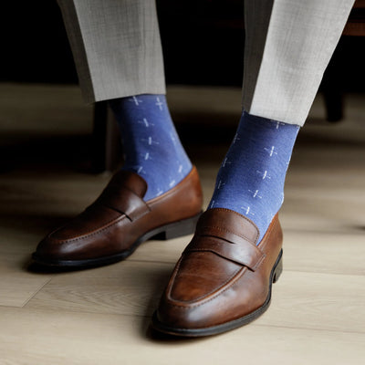 The Andrews - A Heathered Blue Sock with White T-Suns