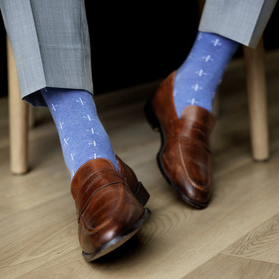 The Andrews - A Heathered Blue Sock with White T-Suns