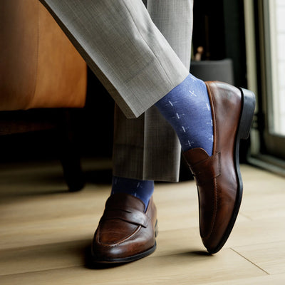 The Andrews - A Heathered Blue Sock with White T-Suns