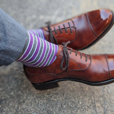 The Archibalds - Grey, Violet, and White Striped Socks