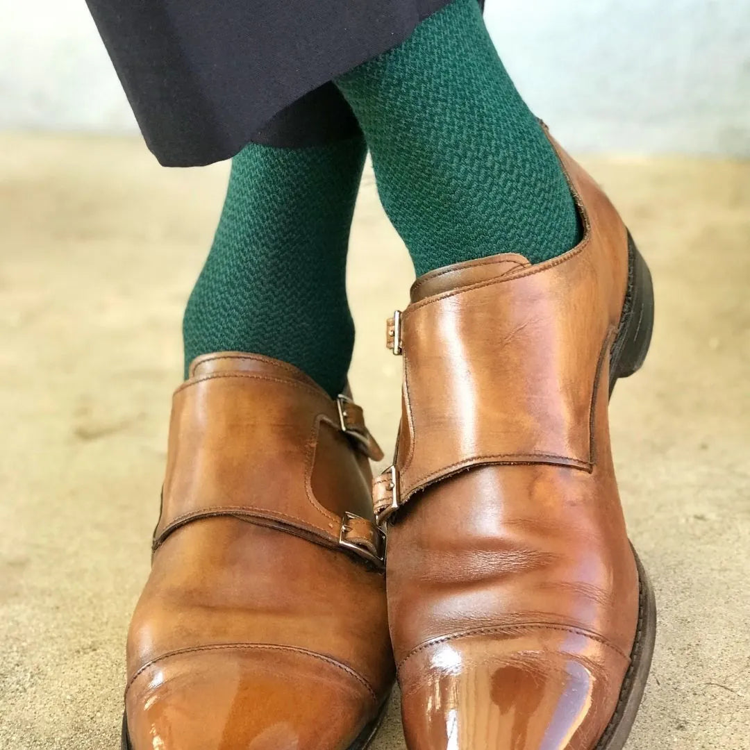The Aristotles | Hunter Green Textured Micro-Chevron Dress Sock Mid-Calf The Aristotles | Hunter Green Textured Micro-Chevron Dress Sock Mid-Calf