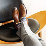Blue, cream, tan, and white striped men's dress sock