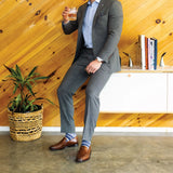 Blue, cream, tan, and white striped men's dress sock