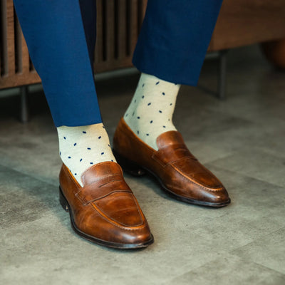 The Ashburys - An Ivory Sock with Navy Blue Micro-Tiles