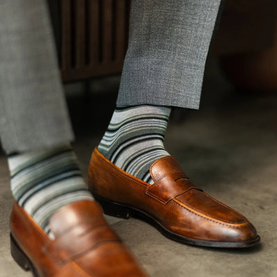The Ashfords - An Olive, Sage and Grey Striped Sock