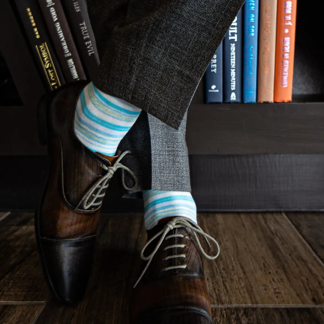 The Ashtons - A Light Green and Blue Multi-Stripe Sock The Ashtons - A Light Green and Blue Multi-Stripe Sock