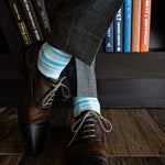 light green and blue striped men's dress socks