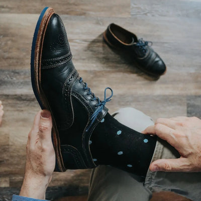 The Ballroom Blacks - Black And Powder Blue Polka Dot Sock