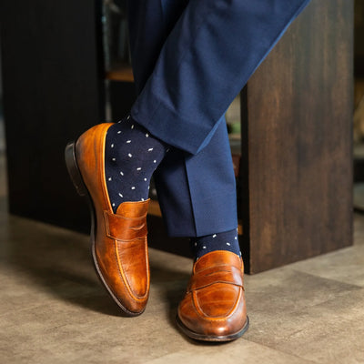 The Bancrofts - A Navy Sock with Ice Blue Micro-Tiles