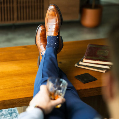 The Bancrofts - A Navy Sock with Ice Blue Micro-Tiles