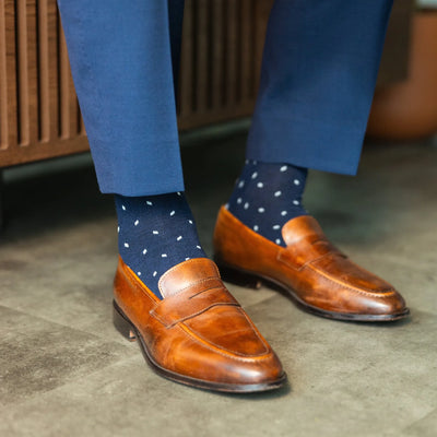 The Bancrofts - A Navy Sock with Ice Blue Micro-Tiles