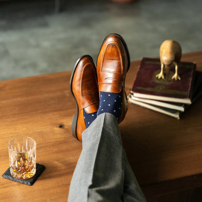 The Bancrofts - A Navy Sock with Ice Blue Micro-Tiles