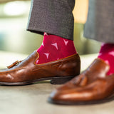 The Belhearts - A Raspberry Red Sock with a Geometric Heart Pattern