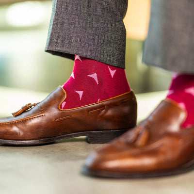 The Belhearts - A Raspberry Red Sock with a Geometric Heart Pattern