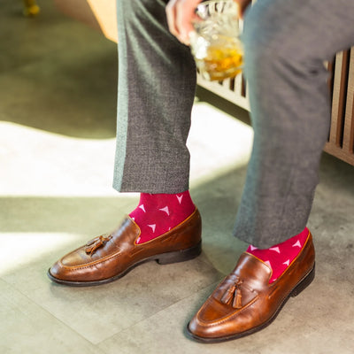 The Belhearts - A Raspberry Red Sock with a Geometric Heart Pattern