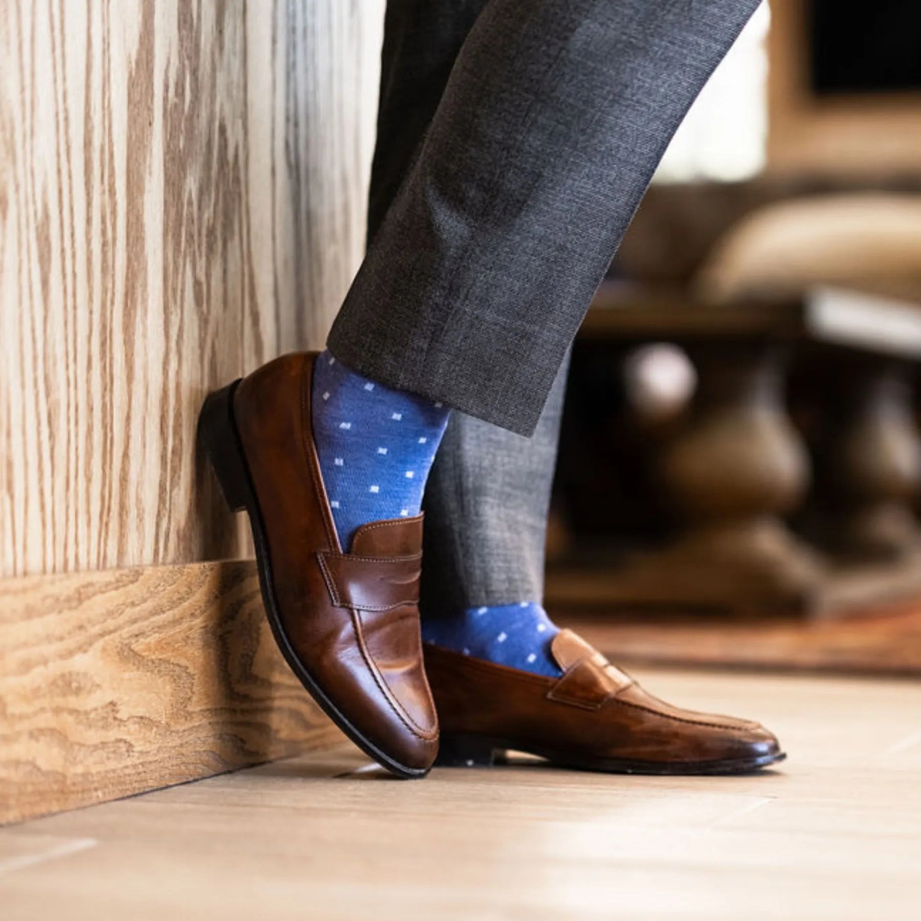 The Braxtons | Heathered Blue & Ocean Blue Micro-Square Dress Sock Over-The-Calf The Braxtons | Heathered Blue & Ocean Blue Micro-Square Dress Sock Over-The-Calf