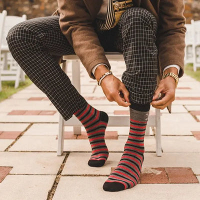 The Casino Royales - Charcoal Grey, Red, & Black Striped Sock