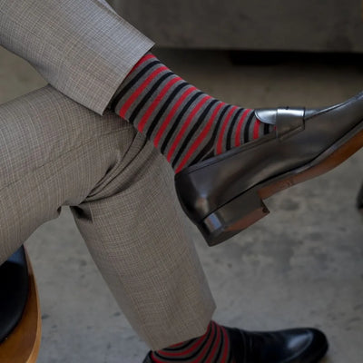 The Casino Royales - Charcoal Grey, Red, & Black Striped Sock