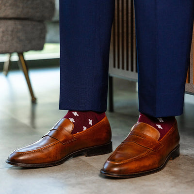 The Charlestons - A Deep Red Sock with White Rounded Hatches