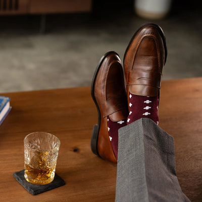 The Charlestons - A Deep Red Sock with White Rounded Hatches