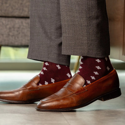 The Charlestons - A Deep Red Sock with White Rounded Hatches