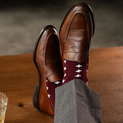 The Charlestons - A Deep Red Sock with White Rounded Hatches