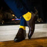 The Charlie Browns - A Yellow Sock with Navy Pin Dots