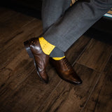 The Charlie Browns - A Yellow Sock with Navy Pin Dots
