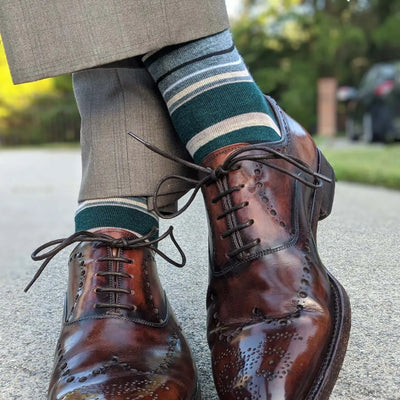 The Churchills - A Green, Tan, and Taupe Striped Sock