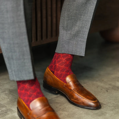 The Crimson Lattice - A Crimson Sock with a Tonal Lattice Motif