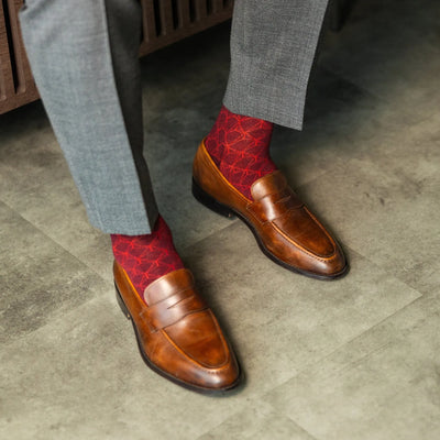 The Crimson Lattice - A Crimson Sock with a Tonal Lattice Motif