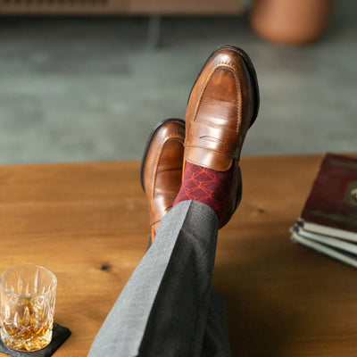 The Crimson Lattice - A Crimson Sock with a Tonal Lattice Motif