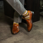 Mustard, brown and grey striped men's dress socks