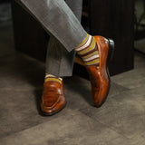 Mustard, brown and grey striped men's dress socks