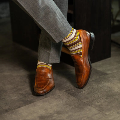 The Duttons - A Mustard, Brown and Grey Striped Sock