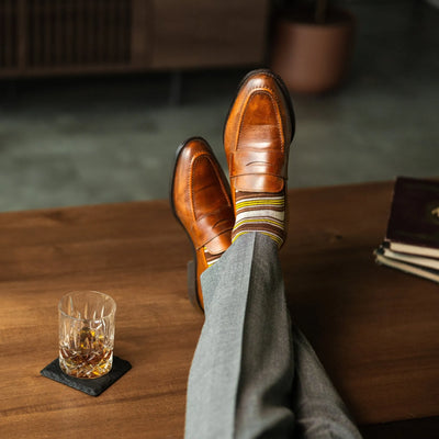 The Duttons - A Mustard, Brown and Grey Striped Sock