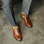 Mustard, brown and grey striped men's dress socks