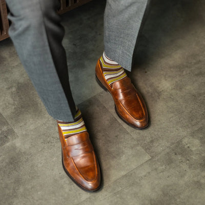 The Duttons - A Mustard, Brown and Grey Striped Sock
