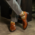 Mustard, brown and grey striped men's dress socks
