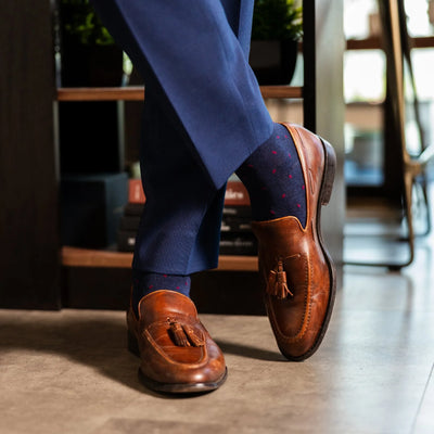 The Eastons - A Navy Blue Sock with Crimson Micro-Tiles