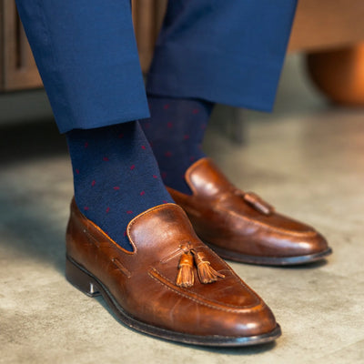 The Eastons - A Navy Blue Sock with Crimson Micro-Tiles