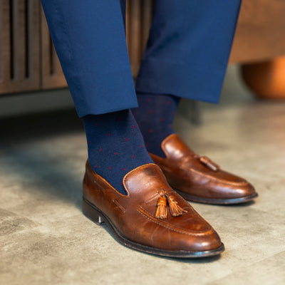 The Eastons - A Navy Blue Sock with Crimson Micro-Tiles